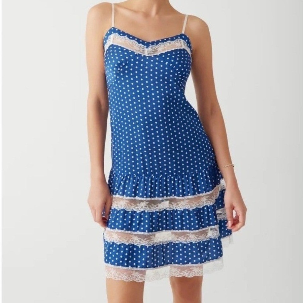 Frankie's Bikinis Tennessee Satin Midi Dress - Sailor Dot Blue White XL
